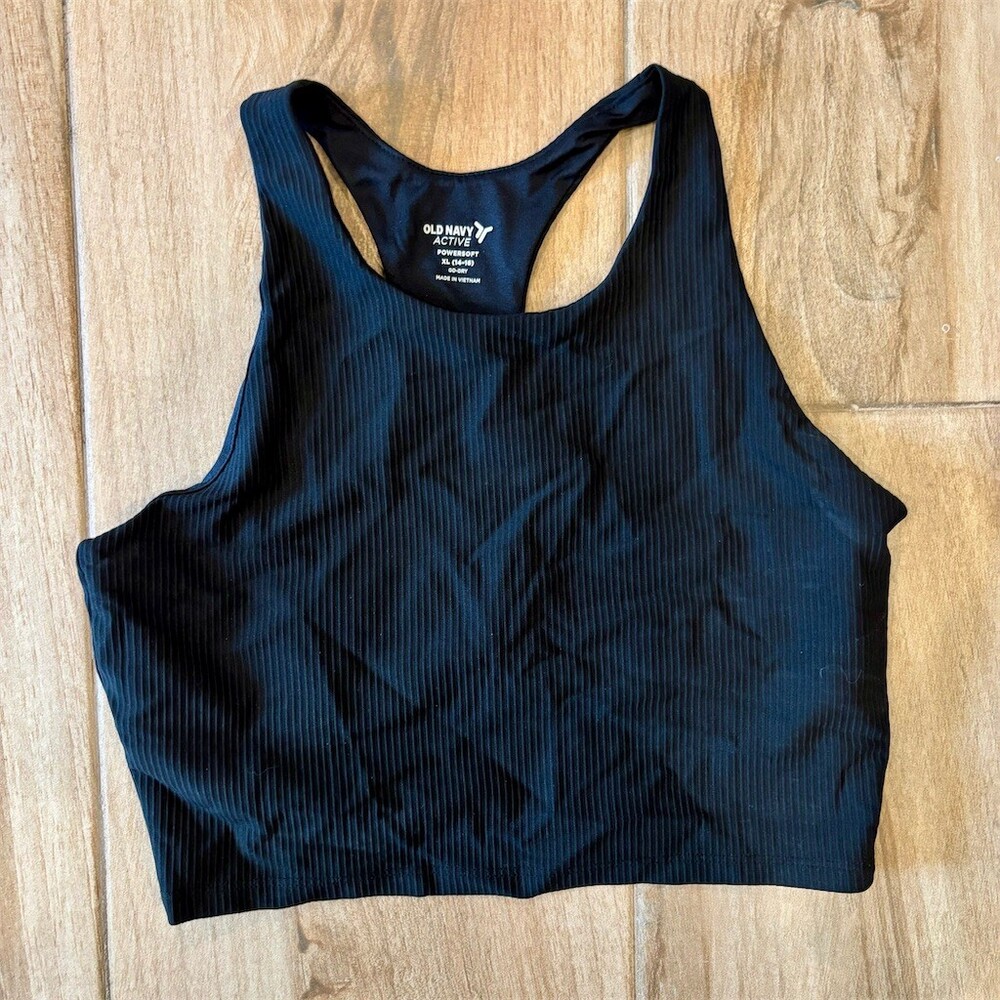 Old Navy Active Tank Top Girls XL Black Ribbed Cropped Racerback Go-Dry